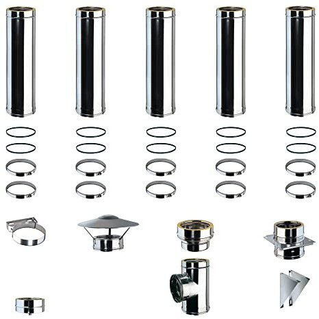 Kit Fumi Diametro 180 con Doppia Parete in Acciaio Inox DW25, Altezza 6,18m, Kit Stufa a Pellet, Canna Fumaria Coibentata Doppia Parete con Lana Di Roccia 180 | Brico Kit