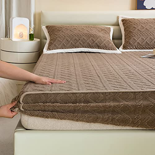 ZYFAB Terciopelo Taffle Sábana Bajera, Lujo Suave Cobertor de Cama Acogedor Cómodo Franela Sábanas Grueso Cálido Sólido Colcha,Marrón,150 * 200cm