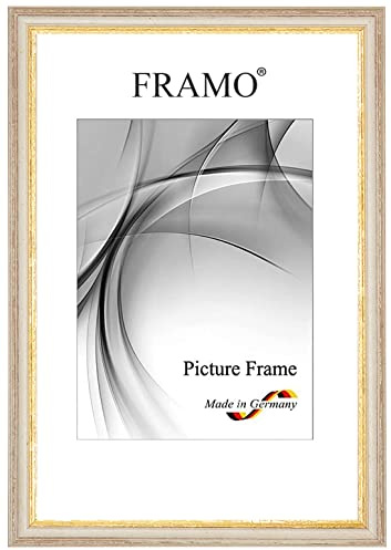 FRAMO Barock Bilderrahmen Landhaus 40 x 55 cm aus Massivholz | Beige-Gold | Farbe/Größe wählbar | Retro Vintage Antik Rahmen N°082
