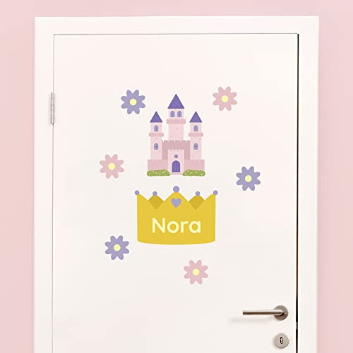 Klebekerlchen® Türaufkleber personalisiert mit Namensschild – Türschild Kinderzimmer & Babyzimmer Wandtattoo – selbstklebende Wandsticker - Kinderzimmer Deko Junge & Mädchen – Prinzessinnen Schloss
