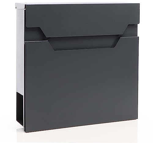 Brevlåda Antracit V61 370 x 370 x 105 mm med Tidningsfack Postlåda för Väggmontering Soft Close