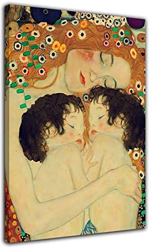 HOPNRU Gustav Klimt Poster mit Mutter und Kind, Zwillinge, Kunstdruck, Leinwandbild, Gemälde, Schlafzimmer-Dekoration, Wandbild(8x12inch (20x30cm)-Gerahmt)