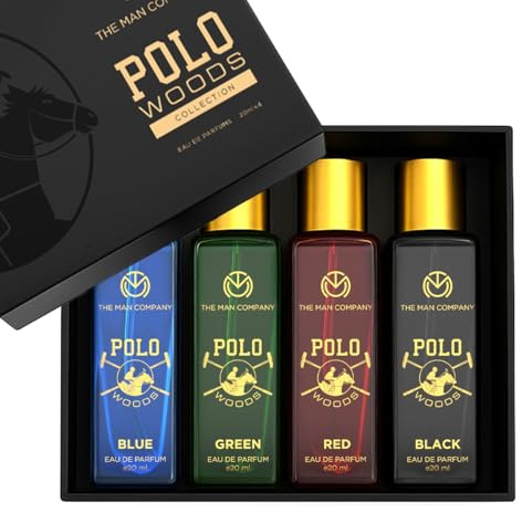 The Man Company Set de regalo de perfume Polo Woods, 4 x 20 ml, fragancia de larga duración, agua de lujo