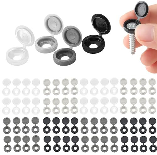 AOOTUERL 200 Stück Abdeckkappen Für Schrauben, Klapp Schraube Abdeckkappen Kunststoff, Kunststoff-Schraubkappen für Nummer 4-6 Schrauben（Schwarz, Weiß, Hellgrau, Dunkelgrau）