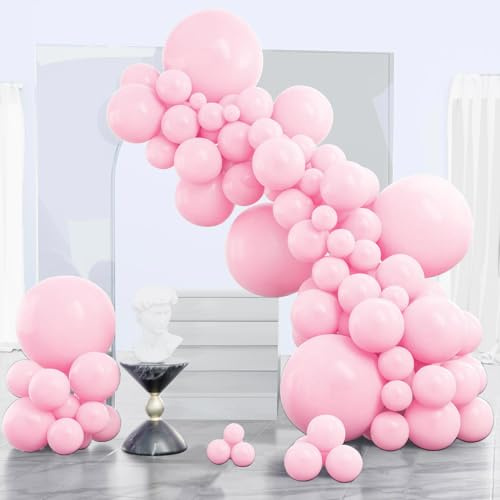 PartyWoo Baby Pink Balloons 120 pcs Different Sizes of 18 12 10 5 Inch Pastel Pale Light Pink Balloons Arch Kit Garland for Baby Shower Gender Reveal Birthday Princess Party Decorations Pink-Q05