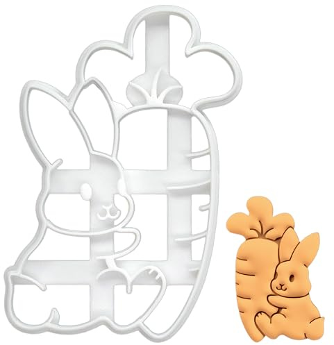 BAKERLOGY Bunny with Carrot Cookie Cutter - Detailed Biscuit Cutter Design for Baking and Crafts, Ideal on Fondant, Dough, Clay