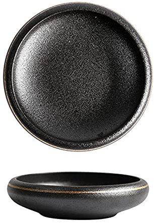 Piatto piano in ceramica stile europeo, cinque dimensioni, piatto creativo nero satinato, piatto fondo profondo per ristorante di casa, stoviglie Phnom Penh (set da 2), 8 pollici (Nero 9 pollici)