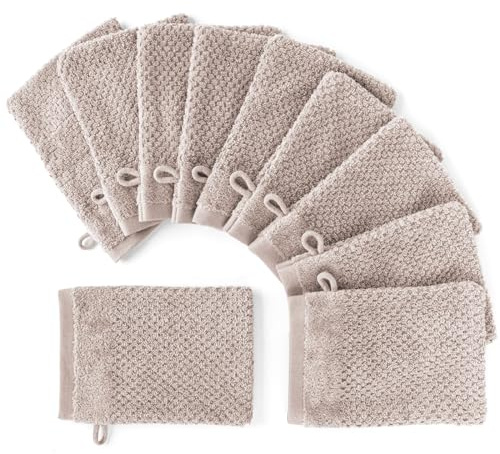 Pure Label Waschlappen 10er-Pack 16x21cm aus 100% Baumwolle - Stein | Waschbar bis 60∘C, trocknergeeignet - weich & saugstark