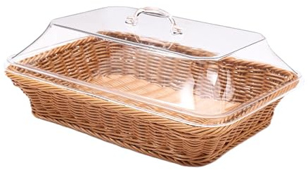 MagiDeal Woven Bread Basket with Lid Imitation Rattan Woven Basket Storage Basket Fruit Basket for Outdoor Home Party Living Room Cafe, Small