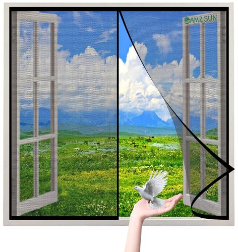Magnetic Window Screen with Self Sealing 290x290cm Black Hands Free Mesh Screen Door DIY Retractable Garage Door Window Screen Keep Away from Mosquitoes Let Fresh Air in