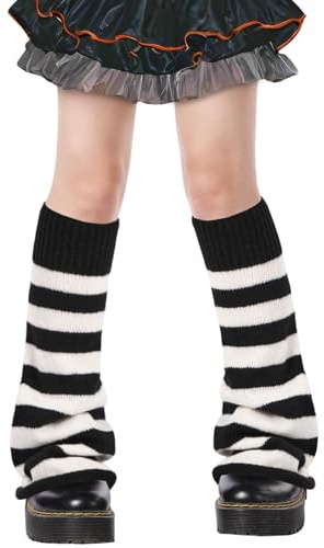 Moon Wood Jambières Guetre Femme Y2K Kawaii Guêtres Tricotées Leg Warmers Fille Longues Style Gothique Lolita Noir et Blanc