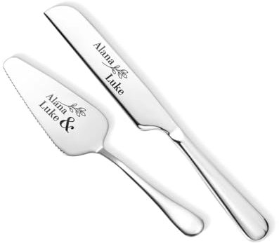 Personalisierte Hochzeit Kuchen Schneiden Set Gold Silber Cutter Messer Servieren Server Messer Custom Graviert Minimalist Vintage Moderne Braut Bräutigam
