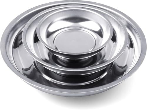 HORUSDY Magnetic Tray | 3-Piece | Round Magnetic Parts Tray | 3 Inch 4 Inch 6 Inch Magnetic Tray for Mechanic's | Stainless Steel
