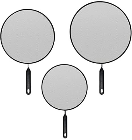 Veesper 3 Pcs Anti-Splash Cover, Stainless Steel Splatter Splash Guard with Handle Kitchen Splash Guard for Frying Pan 19 cm 25 cm 29 cm