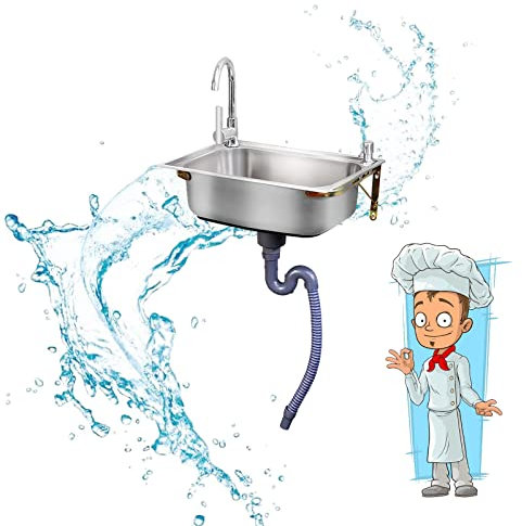 GODFSAHG Freestanding Stainless Steel Sink，Commercial Wall Mount Sink,Wall Mounted/Self Rimming Bathroom Sink，Single Bowl Sink,Perfect for Home,Stores,Restaurants,Bars,Etc （Unit：cm） (Size :