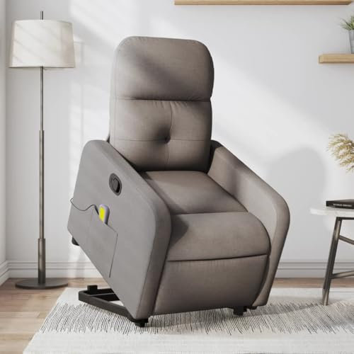 Homgoday Massagesessel mit Aufstehhilfe, Fernsehsessel Relaxsessel mit Liegefunktion, Aufstehsessel Ruhesessel Seniorensessel Polstersessel TV Sessel für Wohnzimmer Taupe Stoff