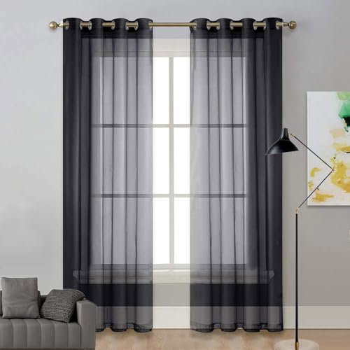 LIUNADM Voile Scheibengardine 50 x 50 cm Größe Und Farbe Wählbar Querbehang Gardine Durchsichtig Tüllstoff für Küche Büros Wohnzimmer Schlafzimmer, Schwarz