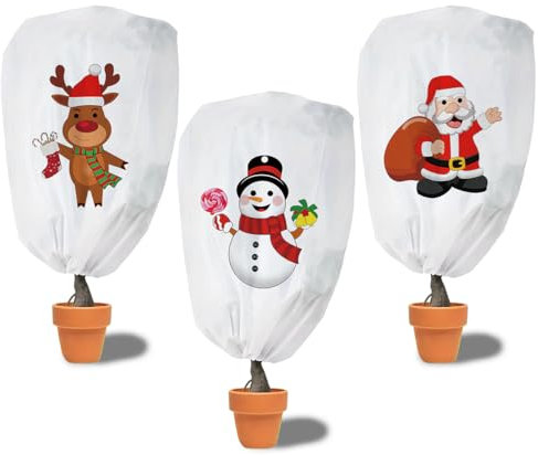Cappuccio Protezione per Piante, 3 Pezzi Protezione Invernale per Piante in Vaso, 90x110 cm Coperture Decorative in Tessuto non Tessuto con Cordoncino Chiusura Lampo, Copertura Piante Inverno Antigelo