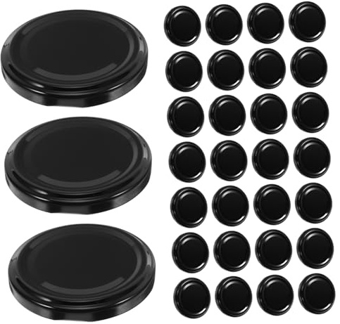 50pcs Iron Jar Lids for Canning Jars, 58mm Wide Mouth Black | Reusable Sealing Caps for Jam Jars, Leak Reducing Storage Covers, Checkered Style, Fruit Preserve Use