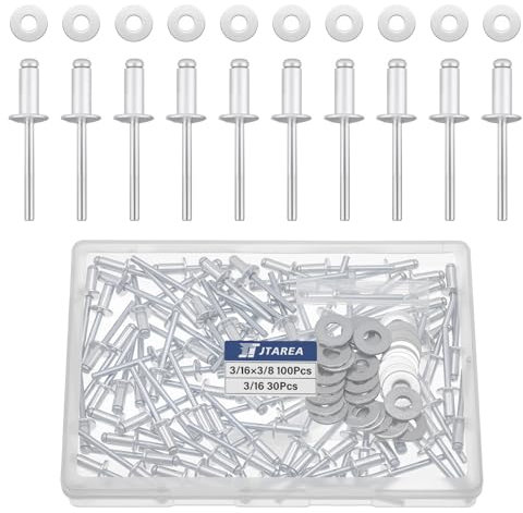 JTAREA 130 Pezzi 4,8 × 10 mm Rivetti Ciechi in Alluminio con Rondelle Rivetti Pop Ciechi Ribattini Rivetto Aperti Blind Rivets (Argento)