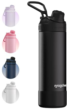 magcheer Isolierte Edelstahl Trinkflasche 750ml mit Griff | BPA-Frei & Auslaufsichere Isolierte Thermosflasche | Metall Wasserflasche mit Breiter Öffnung für Sport,Gym,Outdoor(Schwarz)
