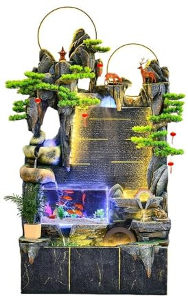 Fuente de pie Decoración de fuente de agua de rocalla grande, paisajismo de rueda de agua circulante de pecera de sala de estar, decoración de fuente de agua de oficina Fuente independiente(M)