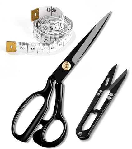TIDEVAN Schneiderschere, Kohlenstoffstahl Naehschere, Schwarz, 25.4cm | Präziseschnitte, mit Scharfen Klingen und Weichem Griff, Fadenschere zum Schneiden von Stoffen, Leder, Material,Kleidung