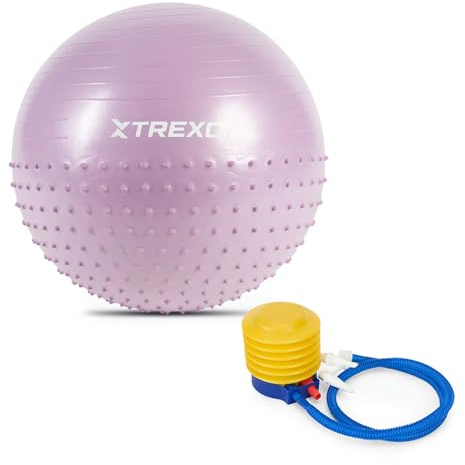 TREXO Massage Gymnastikball, aus widerstandsfähigem PVC mit Pumpe Glatte Oberfläche für Übungen, Noppen zur Massage. Aktiviert Muskeln und Gelenke, ideal für Training und Rehabilitation