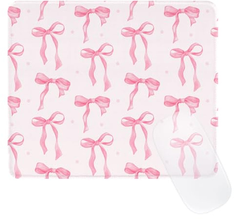Ksriylm Pretty Mouse Pad,Cute Bow Mouse Mat with Waterproof and Non-Slip Rubber Base,Gaming Mouse Mat for Daily Office,Home,Pink Bow