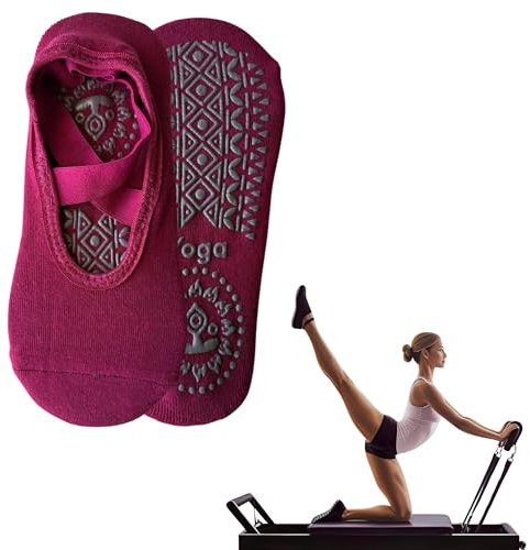 ChicHouse1paio Calzini Antiscivolo Yoga,Calze Donna Taglia Unica,Calzini Pilates,pedalini Yoga,Fitness,Danza,a Casa (IT, Testo, Taglia unica, Regular, Corto, MAGENTA)