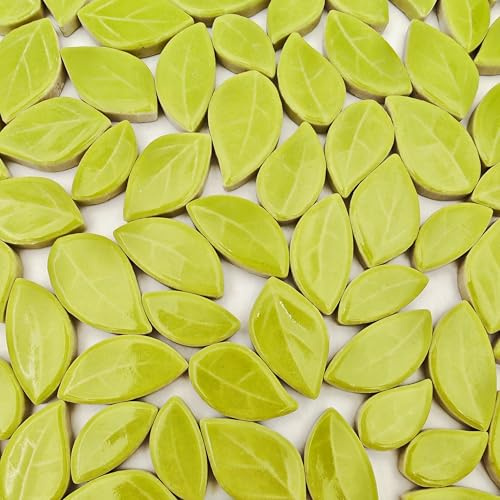 500 g/1,1 lb Blattförmige Keramik Mosaikfliesen, Keramik Mosaikstücke für Kunsthandwerk, Hausdekoration oder DIY-Bastelarbeiten, Mosaikherstellung Zubehör. (Smaragdgrün)