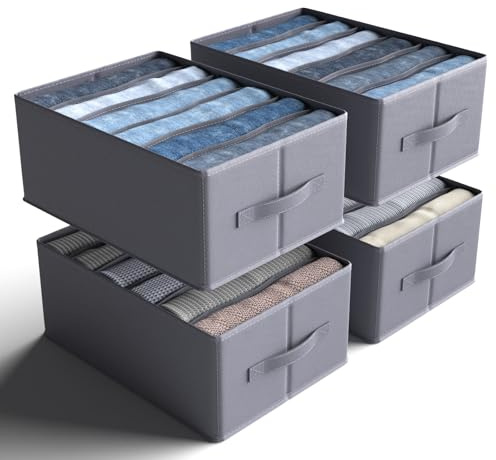 LAJIAKE Kleiderschrank Organizer 4er Set, Aufbewahrungsbox Mit Fächern, Schubladen-Ordnungssystem, Schrank Ordnungsboxen faltbar Stapelbar, 42 x 30 x 17 cm, für Hosen, Kleidung