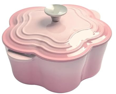 LSNNMU Casserole Dish 20cm Petal Cast Iron Oven Binaural Enamel Pot For Bake Bread And Casserole Dish Braising With Lid For All Heat Source