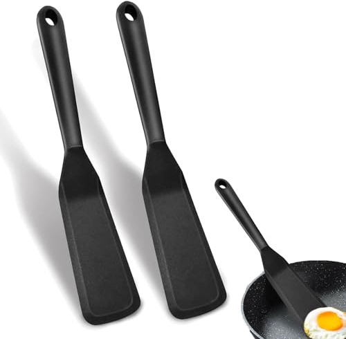 2 Stücke Pfannenwender,Pfannenwender Silikon,Spatula,Silikon Spatel,Küche Pfannenwender,Schwarz,Antihaft Silicone Spatula,Für Kochen Backen Pizza Pfannkuchen Spatula Spiegelei Wender