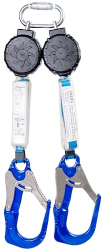 Lanière anti-chute à double crochet de 1,8 m auto-rétractable avec verrouillage automatique et absorption des chocs pour travaux de toit, harnais de sécurité de construction, industriel, équipement