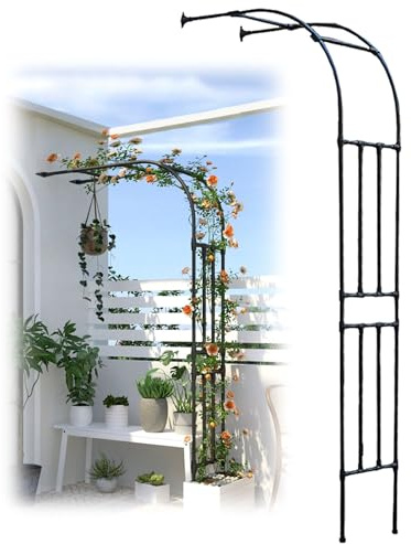 Treillis de jardin en demi-arche pour vigne grimpante, pergola en métal, support mural extérieur, 240 cm de haut, disponible en 60260 cm de largeur, idéal pour plantes et fleurs (noir)