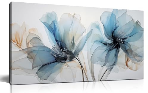 LAOTOART Flower Pictures Wall Decor For Bedroom Blue Canvas Wall Art For Office Women Modern Canvas Wall Art For Living Room Size 20 x 40 Inch