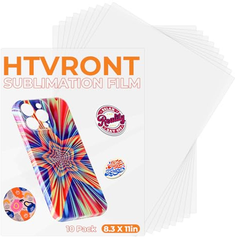 HTVRONT 10 Pack Sublimation Heat Transfer Film for Phone Case Heat Press - Printable 3D Sublimation Film Sheets for Badges Phone Cases，8.27 x 11.69 Sublimation Transfer Film for Coasters, Keycaps