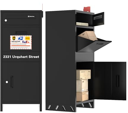 Extra großer Paketbriefkasten, No-Installation Mailbox für Pakete, Paketzustellung, Beschilderung und Adresslabe (40 x 44 x 110 cm)
