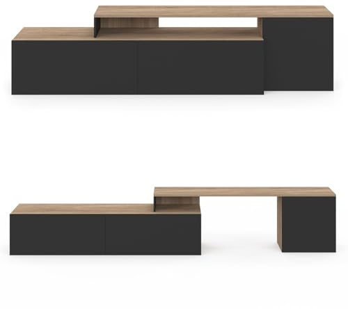 IDMarket - Modulares Eck-TV-Möbel Basile drehbar 140-180 cm Holz und Schwarz