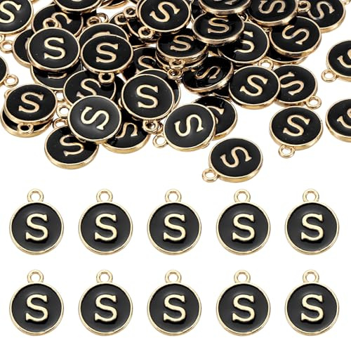 QUARKZMAN 52Pcs Ciondoli Con Lettere, Ciondoli Alfabeto S Smaltati Doppia Faccia Per DIY Braccialetti Collane Orecchini Gioielli, Nero