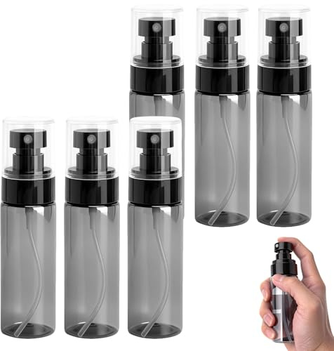 LOLANIUT 6 botellas bote spray Reutilizable, pulverizador agua negras transparentes, atomizador, botella spray pulverizadorde 60 ml, para perfumes, productos de limpieza y champú