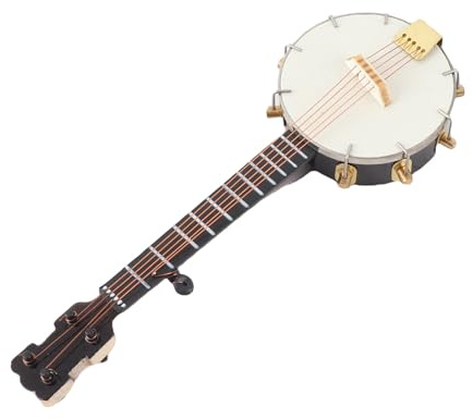 HEEPDD Mini Banjo, Ensemble Complet avec Affichage et Rangement, Détails Réalistes et Finition Lisse, pour Les Amateurs de Musique et Les Enfants, Décoration ou Collections de Maison de Poupée