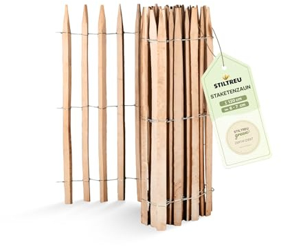 STILTREU Premium Staketenzaun aus Robinie (gesägt) - Länge 5 Meter, Höhe 120 cm, Lattenabstand 6-7 cm