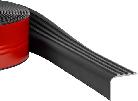 Quest Perfil autoadhesivo para bordes de escaleras, 40 x 30 mm, PVC, flexible, antideslizante, resistente a los rayos UV, protección para bordes de escaleras, enrollable, 6 metros, negro