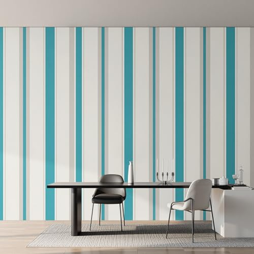 Generisch Fototapete Türkis Streifen Tapete 396 x 280 cm, Tapete Vertikale Linien Vliestapete Wallpaper Wandtapete für Wohnzimmer Schlafzimmer Sanierung Wandbilder Wanddeko D&O172