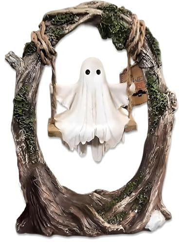 Kryfel Swinging Shadows: Ghost on a Tree Swing Cute Swinging Ghost Halloween Ghost Figurine Indoor Decorations Funny Tree Hanging Ornaments for Patio Lawn Yard