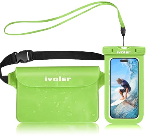 ivoler vattentät väska, midjeväska, skyddande fodral med vattentätt mobiltelefonfodral, universell strandväska med mobiltelefonficka, vattentät för vattensport, strand, simning, båtliv (gräsgrön)