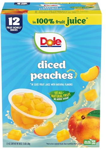 Dole Diced Peaches in 100% Juice - Dole Fruit Bowls Snacks - 4 oz Fruit Bowls - 12 Pack