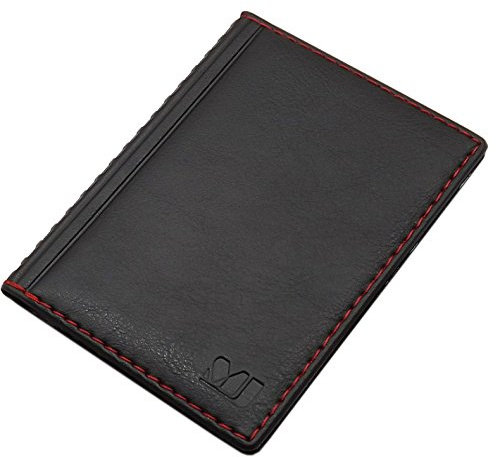 myledershop Elegantes Ausweisetui/Ausweishülle/Kreditkartenetui mit Kontrastnaht 4 Fächer MJ-Design-Germany Made in EU Designs (Design 4 / Schwarz)